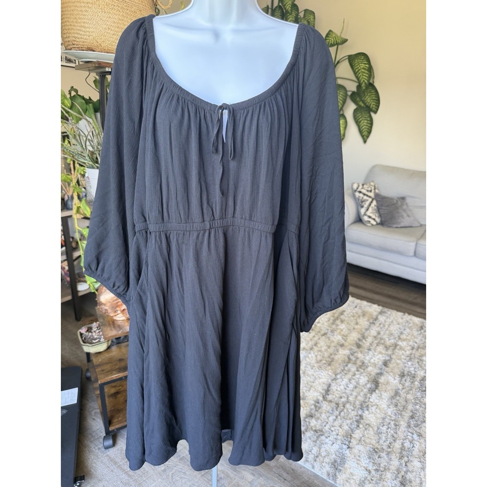 Torrid NWT Size 4 Black Cinch Waist Flowy Balloon Sleeve Dress Plus Size 4X